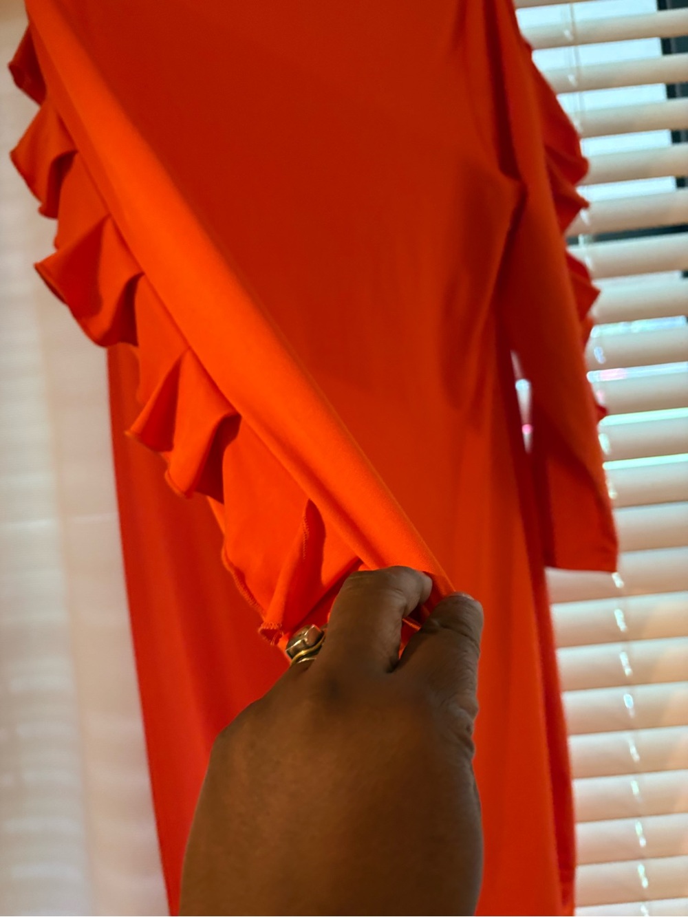 Women's Ruffle Sleeve Orange Dress